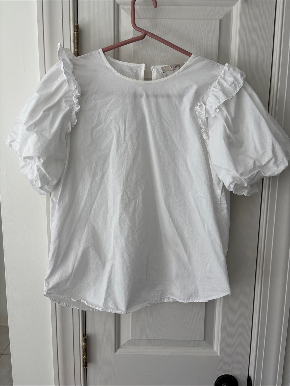 White Puff Sleeve Ruffle Top - Women